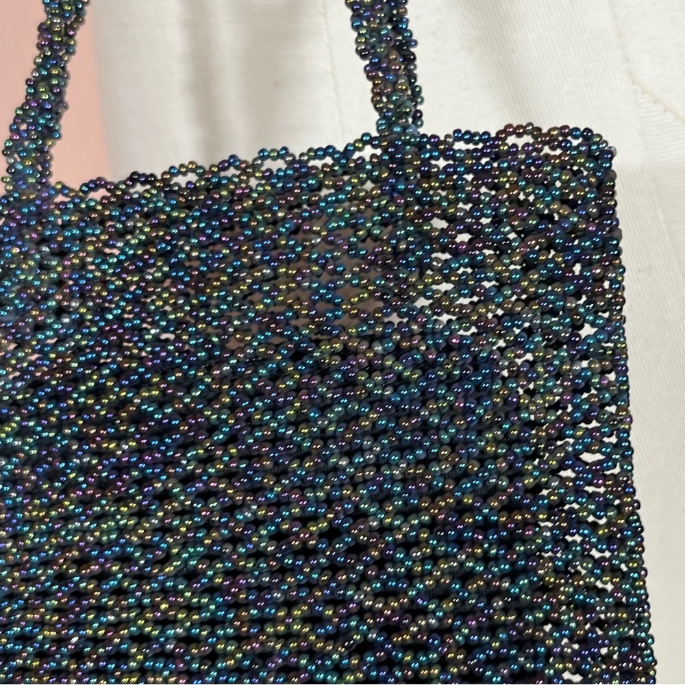 Art deco Vintage Vanessa glass beaded black aurora borealis evening bag - Picture 3 of 17